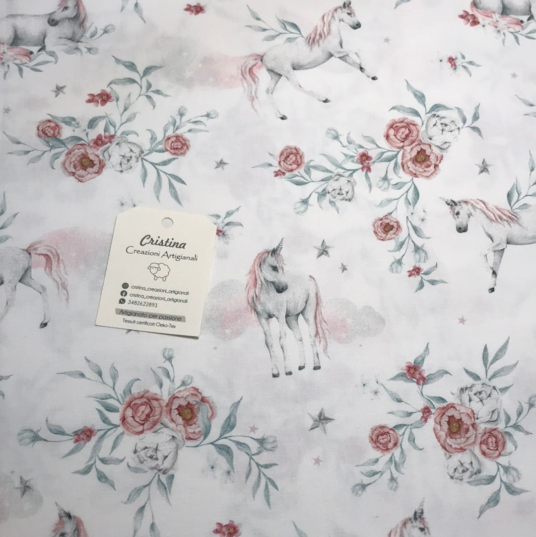 Cotone Premium Unicorni e rose