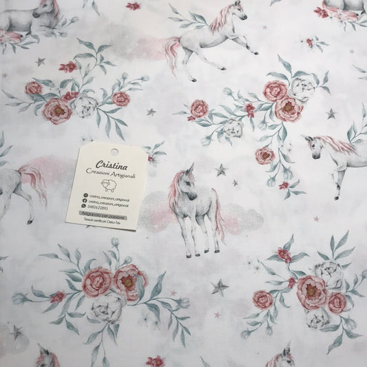 Cotone Premium Unicorni e rose